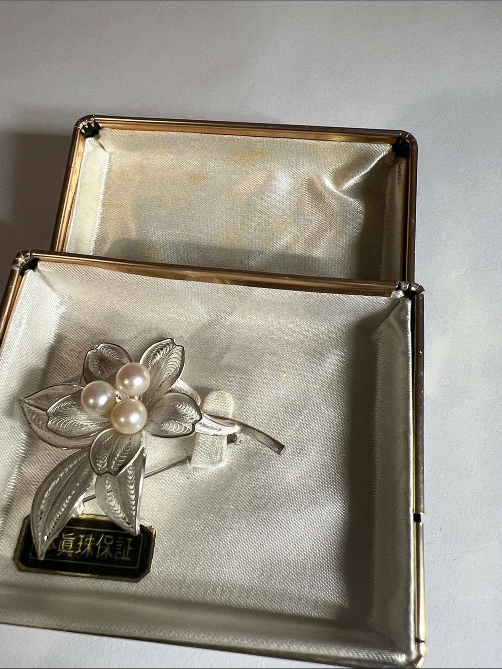 Silver Floral Pearl Brooch - White Pearls